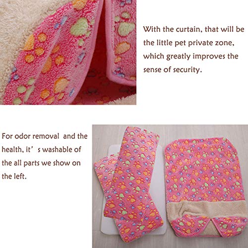 Oncpcare Cama cálida de invierno para animales pequeños con cortina, cama desmontable para gatos, conejos, conejos, cobayas, cobayas, conejos, chinchillas, degu, hurones, cobayas, erizos
