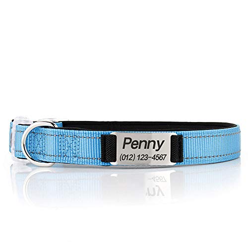 Oncpcare Collar de perro personalizado, reflectante grabado personalizado etiqueta de identificación de mascota, collar de identificación de nailon