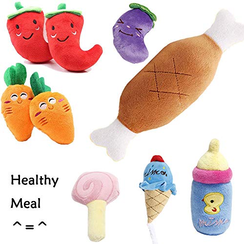 Oncpcare Juego de 7 juguetes para perros, divertidos juguetes para masticar perros que reducen el sonido, soledad, juguetes para perros de peluche, juguetes para proteger muebles (patrón al azar)