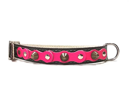 Original Collar para Perro de Cuero Negro y Lila Fucsia con Pinchos, Todas las Tallas, Correa Opcional, Piel de Calidad, Diseño Hecho a Mano, Mediano, 50 cm M-wide: Cuello 35-40 cm, Ancho 28mm