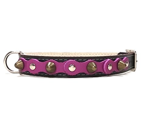 Original Collar para Perro de Cuero Negro y Lila Morado con Pinchos, Todas las Tallas, Correa Opcional, Piel de Calidad, Diseño Hecho a Mano, Mediano, 50 cm M-wide: Cuello 35-40 cm, Ancho 28mm