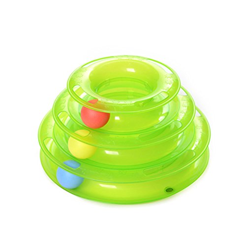 OULII Juguete gato tres capas para mascotas juguetes inteligencia juego Crazy Ball bandeja gato regalos de juguetes (verde)