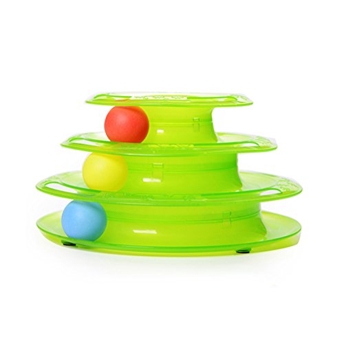 OULII Juguete gato tres capas para mascotas juguetes inteligencia juego Crazy Ball bandeja gato regalos de juguetes (verde)