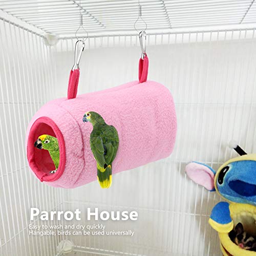 OyunngsNido de pájaro cálido de Invierno, cálido y Esponjoso túnel Jaula de Hamaca Colgante de Nido de pájaro(Rosado)