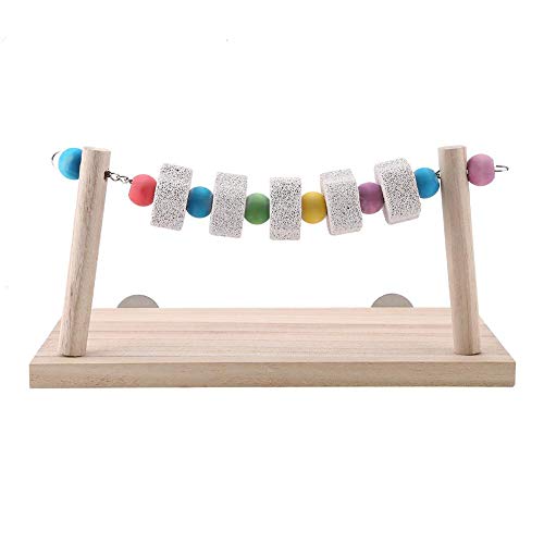 Parrot Standing Platform Toys, Pet Birds Cuidado de los Dientes Mineral Stone Chew Molar Toy Cockatiels Periquitos Soporte de Madera Perca Percha Loro Hámster Columpio de Animales pequeños Trampolín