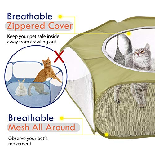 Pawaboo Parque Corral para Animales Pequeño, Valla Portátil Plegable de 190T Tafetán para Perros, Gatos, Conejos, Cachorro, Mascota y Animales Domésticos, 65 x 38 x 6 CM - Verde