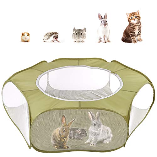 Pawaboo Parque Corral para Animales Pequeño, Valla Portátil Plegable de 190T Tafetán para Perros, Gatos, Conejos, Cachorro, Mascota y Animales Domésticos, 65 x 38 x 6 CM - Verde