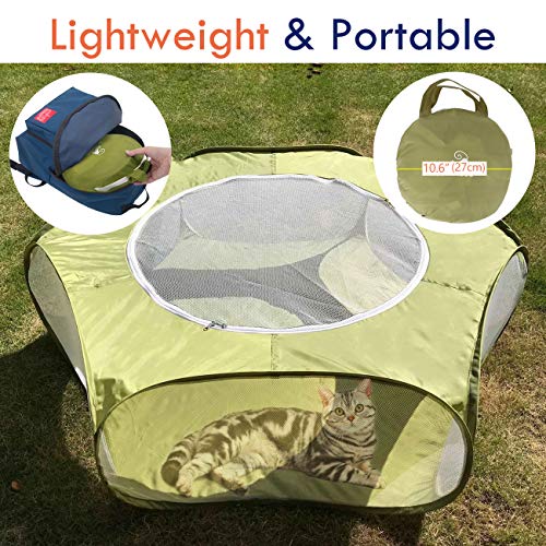 Pawaboo Parque Corral para Animales Pequeño, Valla Portátil Plegable de 190T Tafetán para Perros, Gatos, Conejos, Cachorro, Mascota y Animales Domésticos, 65 x 38 x 6 CM - Verde