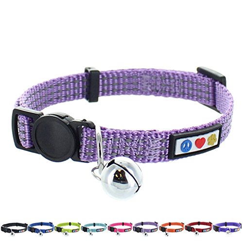 Pawtitas Collar Reflectante con Hebilla de Seguridad y Collar de Gato con Campana Desmontable Collar de Gatito Lila Collar de Gato