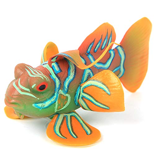 Peces Coloridos Artificiales, Acuario pecera Segura Silicona simulación Luminosa pez Sapo con Ventosa para Adornos de pecera(Naranja Verde)