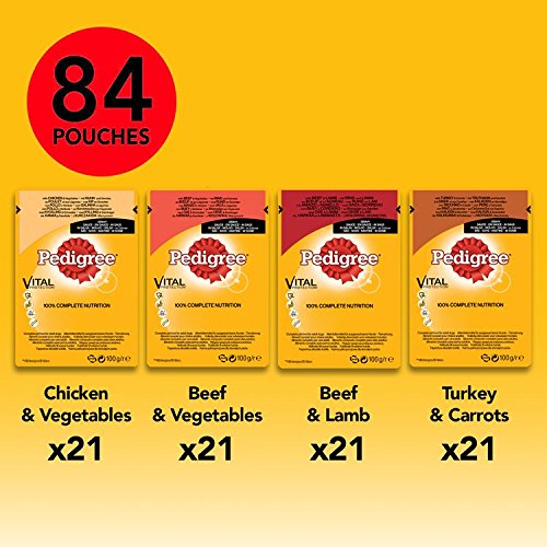 PEDIGREE Vital Protection Comida para perros con pollo y cordero en gelatina - Caja de 84 bolsitas x 100 g (Total: 8.4 kg)