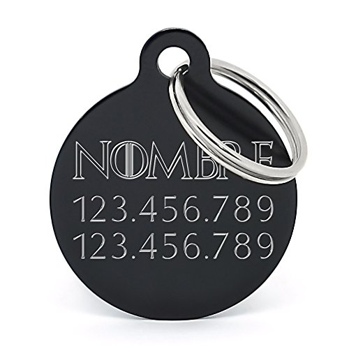 PERDIDUS Placa Identificativa para Perro 'Targaryen', Grabado del Nombre y Teléfonos, Negro