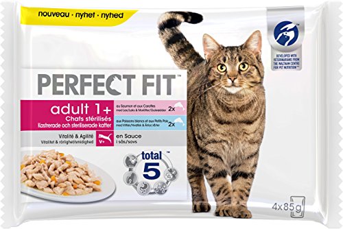 PERFECT FIT Sachets fraîcheur pour Chat Adulte stérilisé, en Sauce aux poissons, 52 sachets repas de 85g
