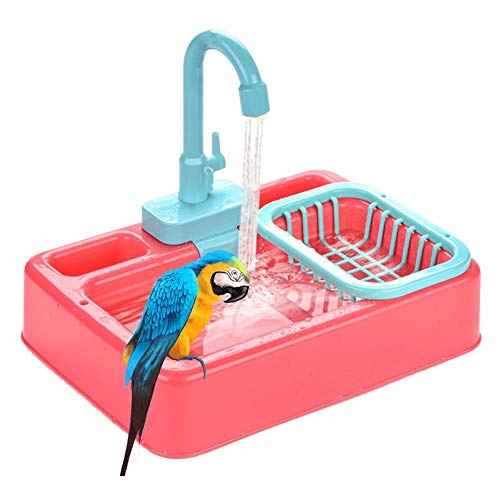 perfecti Bañeras para Pájaros Juguete para Aves con Grifo Parrot Bañera De Ducha Automática Comedero De Baño De Tina De Baño, Color Aleatorio