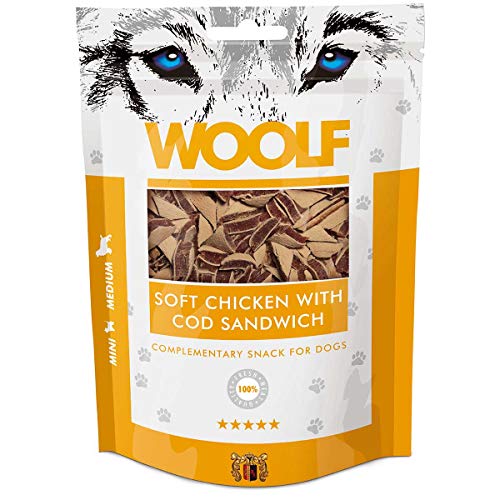 Perro aperitivos Woolf 100 g – Pollo suave de Bacalao Sandwich