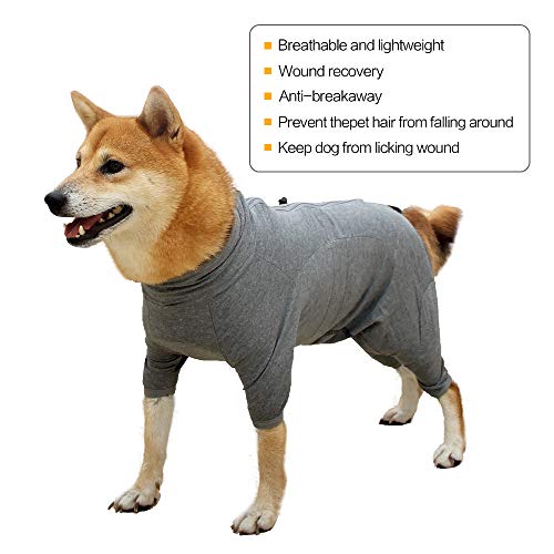Perro de recuperación quirúrgica Traje de Camisas para Perros de Manga Larga Mantener al Perro de lamer heridas Protector Abdominales después de la cirugía Desgaste de(Gris,l)