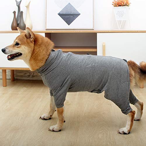 Perro de recuperación quirúrgica Traje de Camisas para Perros de Manga Larga Mantener al Perro de lamer heridas Protector Abdominales después de la cirugía Desgaste de(Gris,l)
