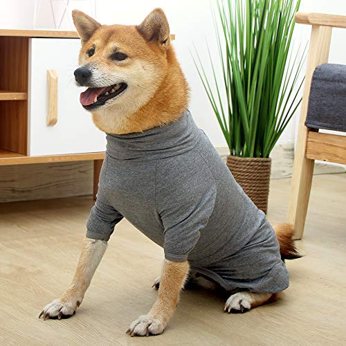 Perro de recuperación quirúrgica Traje de Camisas para Perros de Manga Larga Mantener al Perro de lamer heridas Protector Abdominales después de la cirugía Desgaste de(Gris,l)