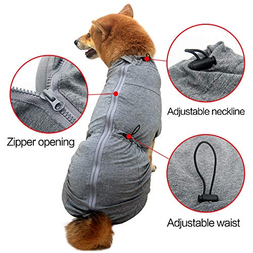 Perro de recuperación quirúrgica Traje de Camisas para Perros de Manga Larga Mantener al Perro de lamer heridas Protector Abdominales después de la cirugía Desgaste de(Gris,l)