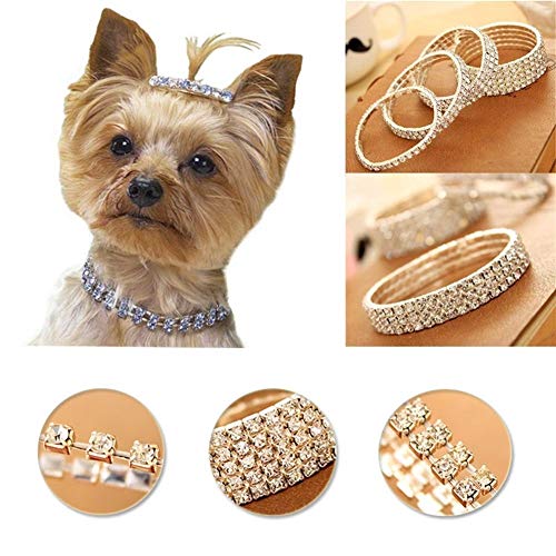 Perro Gato 1pcs Mini Pet Crystal Rhinestone Gargantilla Collares Fantasía Chihuahua Estiramiento Collar del Perro del Arnés Duradero (Color : Silver, Size : Four Layer)