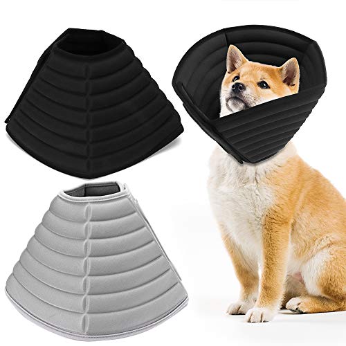 Pet Elizabeth Circle Dog Protector Anti-mordida Collar isabelino Ligero para Cachorros Perros pequeños y Gatos Patrón de Hueso(S-Negro)