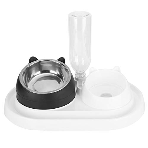 Pet Fun Feeder Food Bowl 2 en 1 Dispensador de Comida Tazón de Comida Multifuncional y dispensador de Agua Comedero para Mascotas para Perros y Gatos(Negro + Blanco)