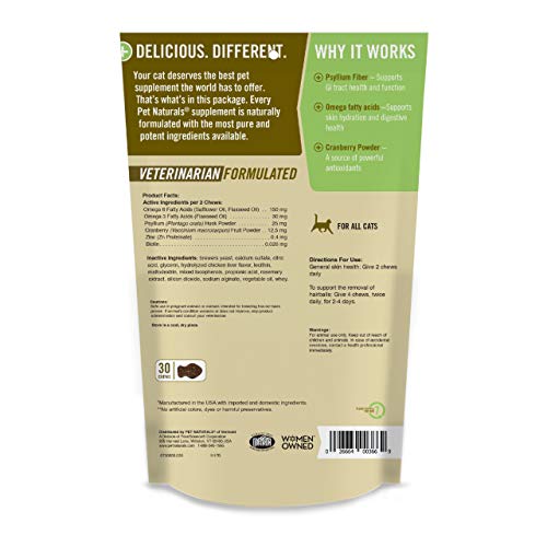 Pet Naturals of Vermont - Pelota, digestiva Diaria, Soporte para Piel + Pelaje para Gatos, 30 mordeduras