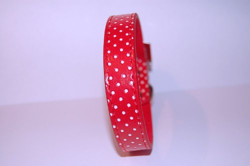 Pet Palace® - Collar de piel sintética con diseño de lunares, color rojo, con hebilla de diamante y bonito colgante de corazón de diamantes de imitación