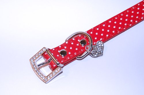 Pet Palace® "Perro de lunares con hebilla de diamante collar de piel sintética y diseño de diamante colgante de corazón