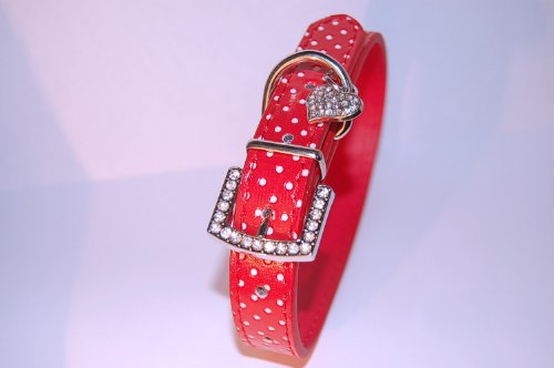 Pet Palace® "Perro de lunares con hebilla de diamante collar de piel sintética y diseño de diamante colgante de corazón