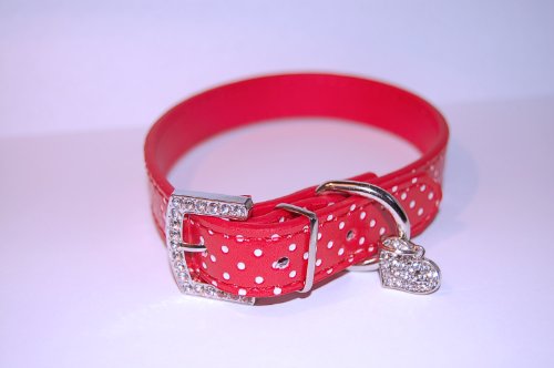 Pet Palace® "Perro de lunares con hebilla de diamante collar de piel sintética y diseño de diamante colgante de corazón