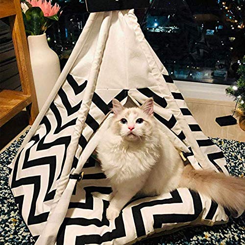 PETAMANIM Petit Tipi pour Chien et Chien Maison ou Tente Avec Embout pour Chien ou Animal de Compagnie Amovible et Lavable Avec Matelas,Blanco,Large