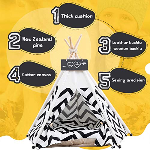 PETAMANIM Petit Tipi pour Chien et Chien Maison ou Tente Avec Embout pour Chien ou Animal de Compagnie Amovible et Lavable Avec Matelas,Blanco,Large