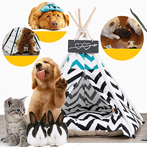 PETAMANIM Petit Tipi pour Chien et Chien Maison ou Tente Avec Embout pour Chien ou Animal de Compagnie Amovible et Lavable Avec Matelas,Blanco,Large