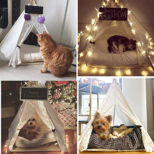 PETAMANIM Petit Tipi pour Chien et Chien Maison ou Tente Avec Embout pour Chien ou Animal de Compagnie Amovible et Lavable Avec Matelas,L