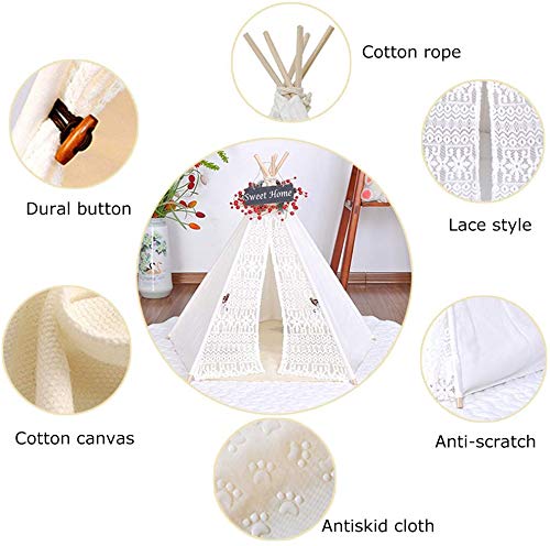 PETAMANIM Petit Tipi pour Chien et Chien Maison ou Tente Avec Embout pour Chien ou Animal de Compagnie Amovible et Lavable Avec Matelas,L