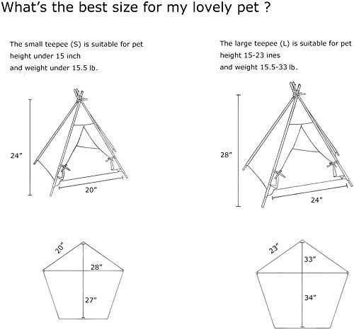 PETAMANIM Petit Tipi pour Chien et Chien Maison ou Tente Avec Embout pour Chien ou Animal de Compagnie Amovible et Lavable Avec Matelas,L