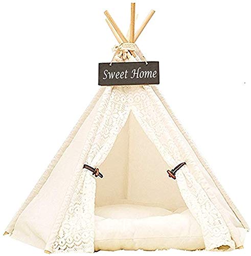 PETAMANIM Petit Tipi pour Chien et Chien Maison ou Tente Avec Embout pour Chien ou Animal de Compagnie Amovible et Lavable Avec Matelas,L