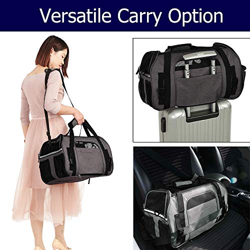 Petcomer Transportín para Perros Y Gatos Portador del Mascota Bolsa de Malla Transpirable de Viaje Bolso de Hombro(Gris, L 48x25x33 cm)