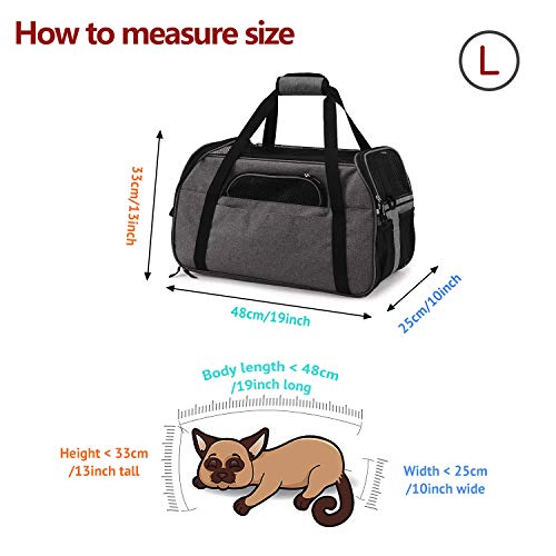 Petcomer Transportín para Perros Y Gatos Portador del Mascota Bolsa de Malla Transpirable de Viaje Bolso de Hombro(Gris, L 48x25x33 cm)