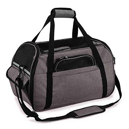 Petcomer Transportín para Perros Y Gatos Portador del Mascota Bolsa de Malla Transpirable de Viaje Bolso de Hombro(Gris, L 48x25x33 cm)