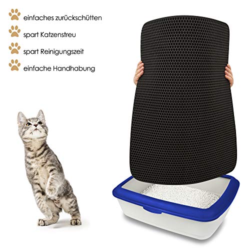 PetCuddle Alfombrilla de arena para gatos, color gris, 75 x 58 cm, higiénica, para la arena del gato, incluye juguete para gatos