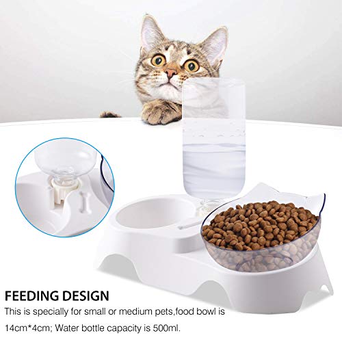 PETCUTE Comederos Gatos Perros Elevado Cuenco de Gato Tolva Bebederos Automaticos para Perros de Mascota ángulo con Base Alto Antideslizante Tazón del Alimento para Mascotas con hervidor de Agua