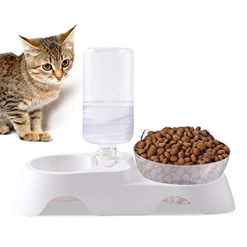 PETCUTE Comederos Gatos Perros Elevado Cuenco de Gato Tolva Bebederos Automaticos para Perros de Mascota ángulo con Base Alto Antideslizante Tazón del Alimento para Mascotas con hervidor de Agua
