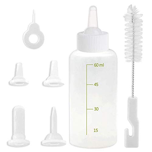 PetGens Botellas de alimentación para cachorros, botella de leche para perros, botella de leche para gatos, con 4 pezones de repuesto y 1 cepillo para pezón