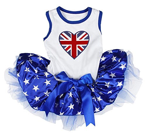 Petitebelle British Heart - Vestido para perro, diseño de estrellas azules