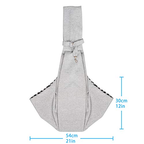 PETLOFT Bolso Bandolera Transportín, Reversible Bolso Porta Mascotas Sling, No Ajustable Bolsa de Hombro Cruzada para Perro con Gancho de Collar para Perros/Gatos/Conejos de hasta 11 Libras - Gris