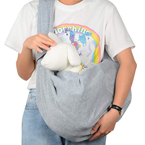 PETLOFT Bolso Bandolera Transportín, Reversible Bolso Porta Mascotas Sling, No Ajustable Bolsa de Hombro Cruzada para Perro con Gancho de Collar para Perros/Gatos/Conejos de hasta 11 Libras - Gris