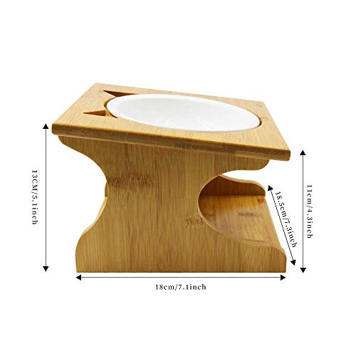 Petsoigné Cuenco para Gatos Perros Elevado Comedero Gato Perro en Cerámica/Acero Inoxidable con Soporte de Madera (1 Cuenco, Cerámica)