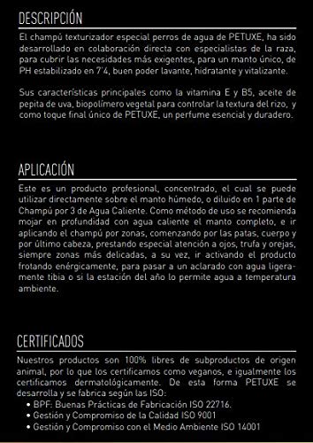 Petuxe Champú Vegano para Perros de Agua. Champú Vegano Perros. Texturizador Perro de Agua. Champú Mascotas. Lavante, hidratante y vitalizante (500 ml)